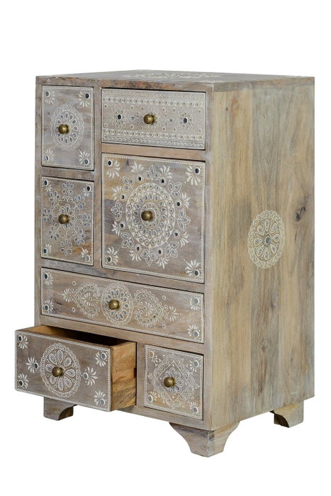 Giner y Colomer - Table téléphone avec 7 tiroirs en bois massif de manguier naturel, meuble auxiliare artisanal, finition peinte à la main